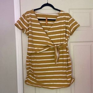 Glampunch yellow and white striped maternity top